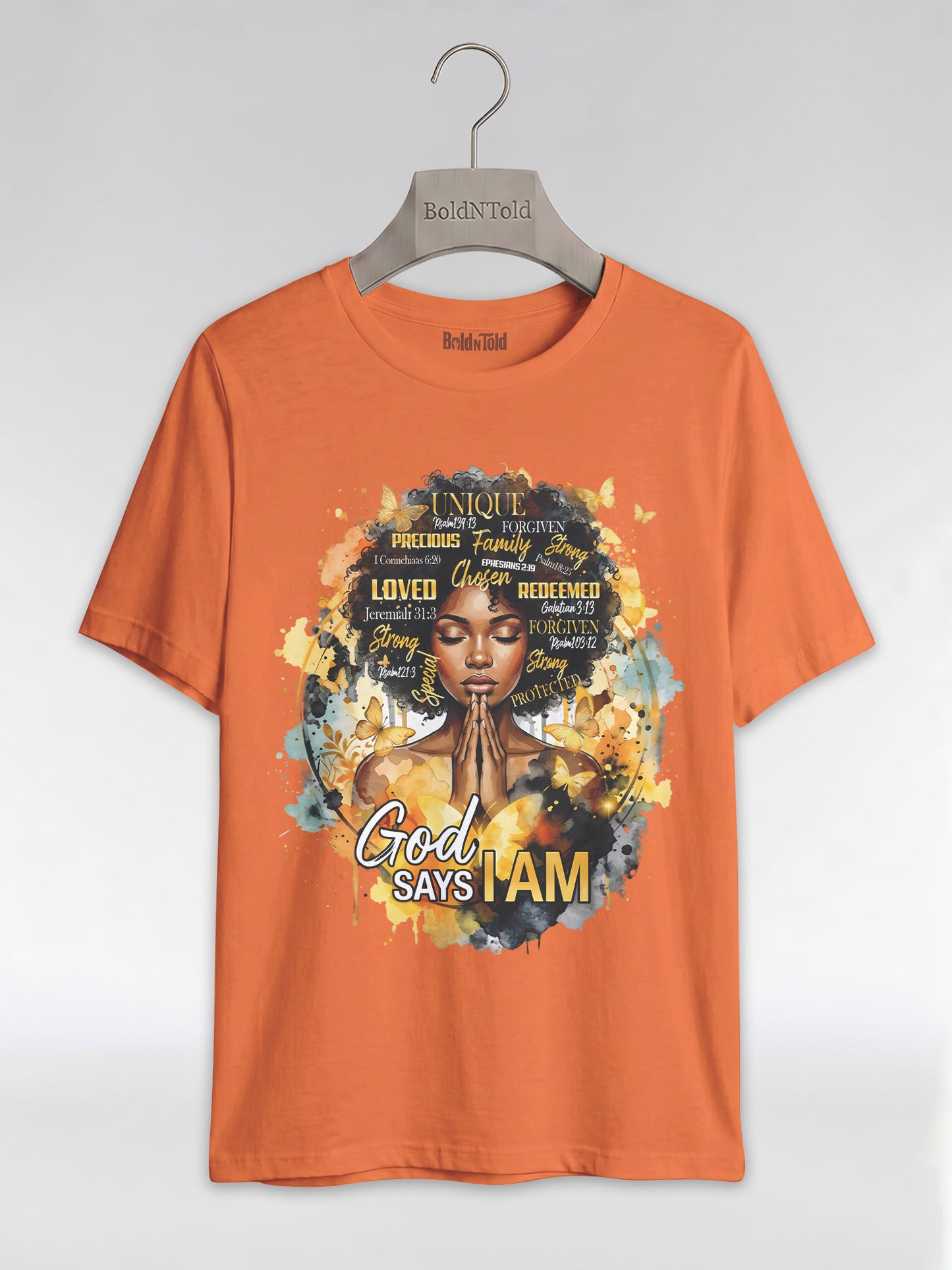God Says I Am: Black Queen Christian Affirmations Graphic T-Shirt - BoldnTold