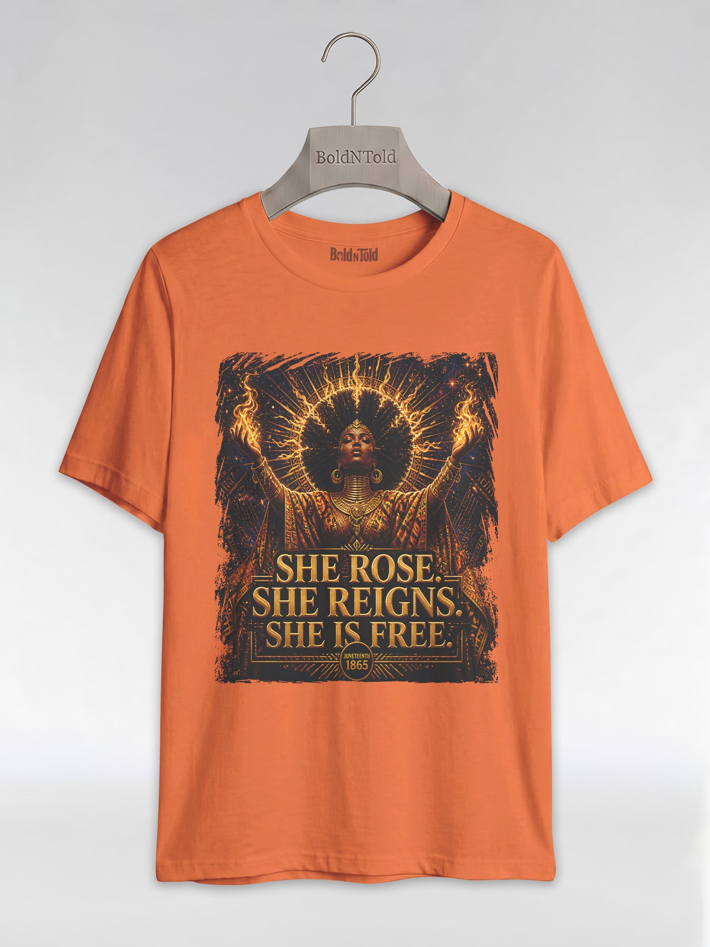 She Rose She Reigns She Is Free: Juneteenth Goddess Graphic T-Shirt - BoldnTold
