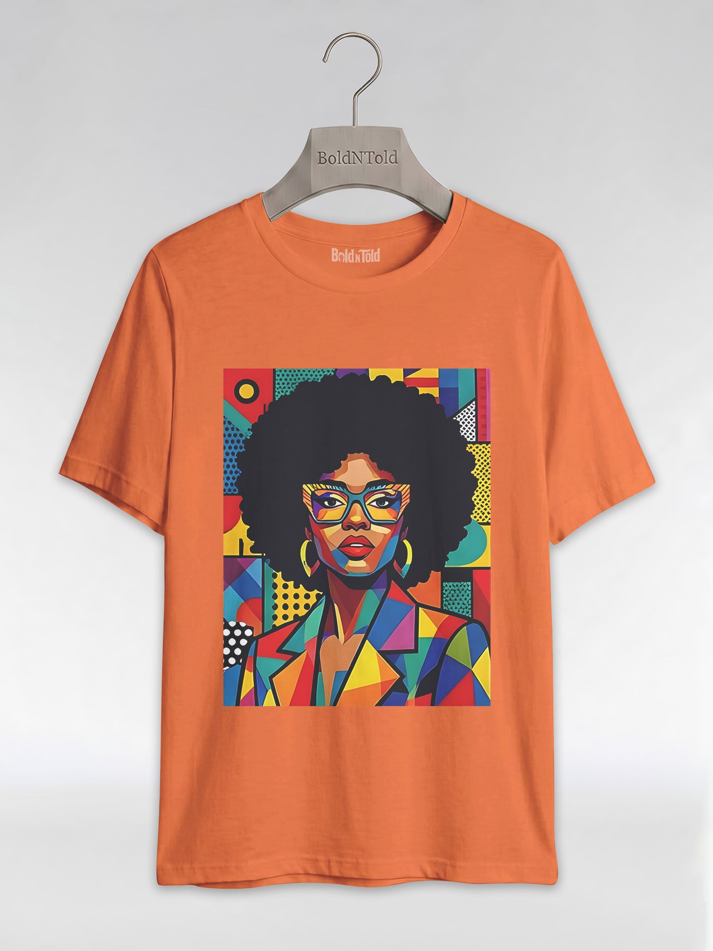 Black Queen Pop Art: Geometric Afro Portrait Graphic T-Shirt - BoldnTold