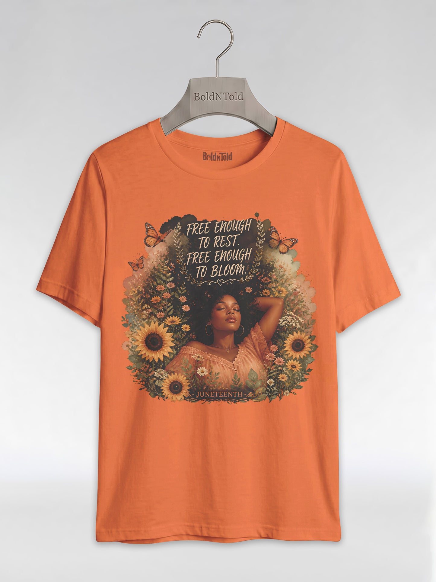 Free Enough To Rest: Juneteenth Floral Melanin Queen Graphic T-Shirt - BoldnTold