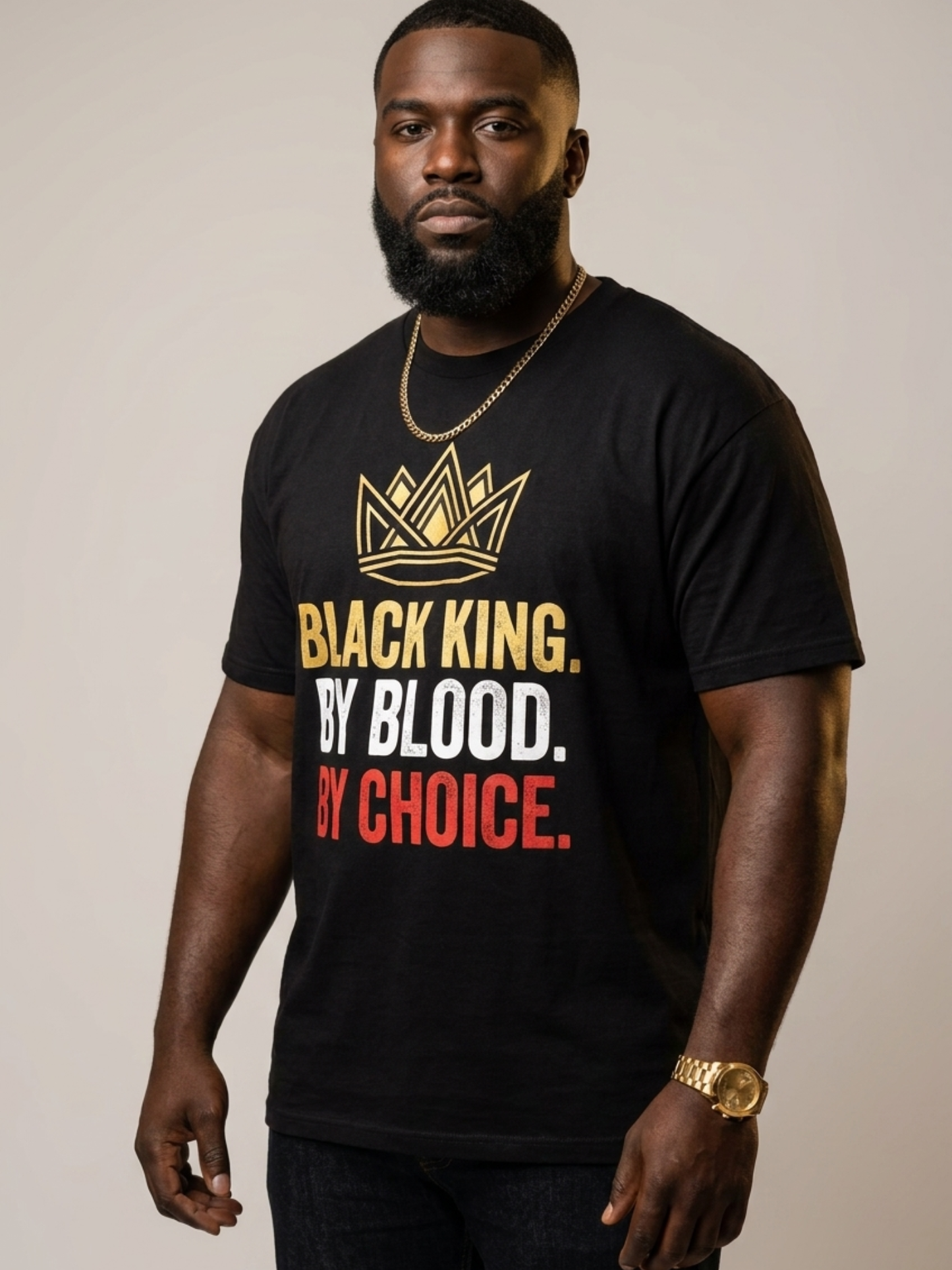 Black King By Blood By Choice: Royal Crown Empowerment Graphic T-Shirt - BoldnTold