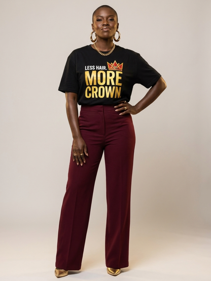Bald & Proud: Less Hair More Crown Golden Typography Graphic T-Shirt - BoldnTold