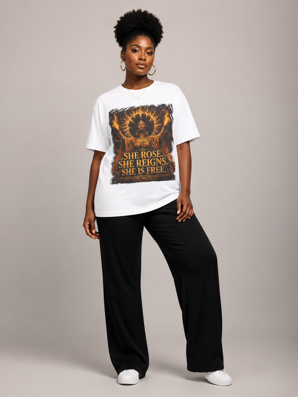 She Rose She Reigns She Is Free: Juneteenth Goddess Graphic T-Shirt - BoldnTold