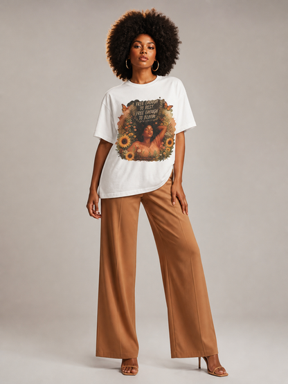 Free Enough To Rest: Juneteenth Floral Melanin Queen Graphic T-Shirt - BoldnTold