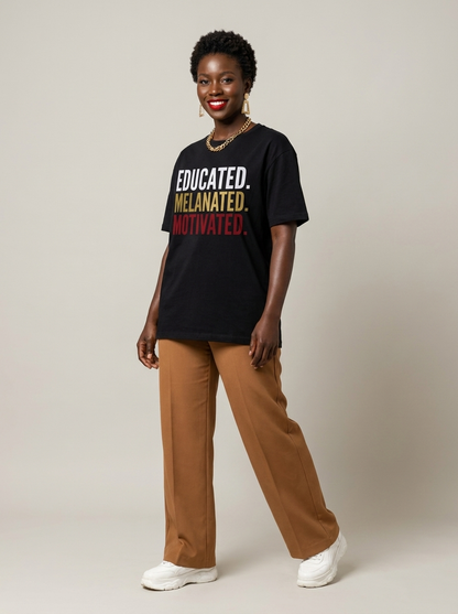 Educated Melanated Motivated: Black Excellence Graphic T-Shirt - BoldnTold