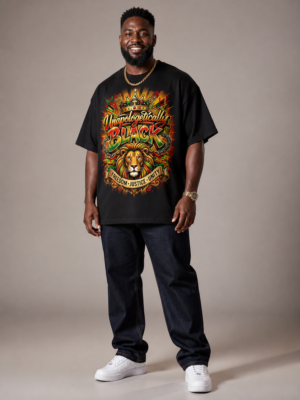 Unapologetically Black Lion Crown: Pan-African Pride Graphic T-Shirt - BoldnTold