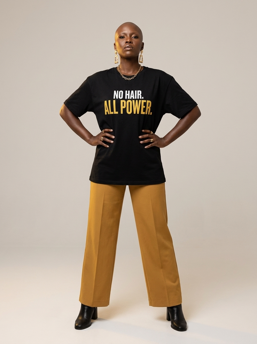 No Hair All Power T-Shirt: Bald Pride Empowerment Graphic T-Shirt - BoldnTold