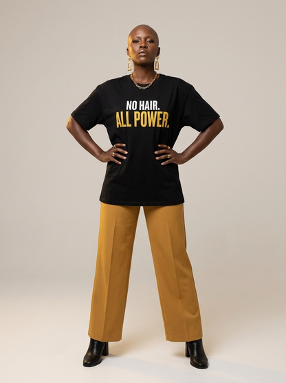 No Hair All Power T-Shirt: Bald Pride Empowerment Graphic T-Shirt - BoldnTold