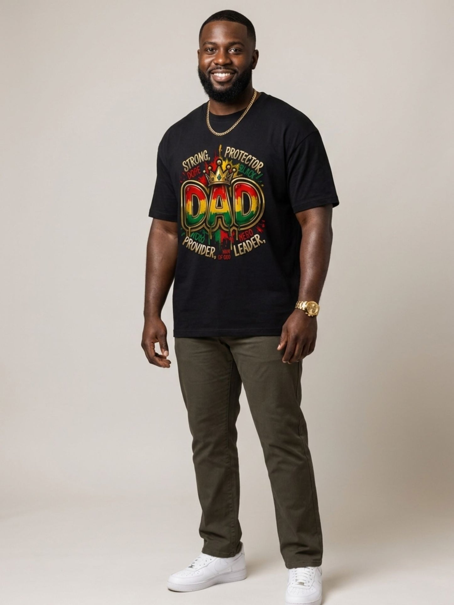 Black Dad Strong Protector Leader Crown Graphic T-Shirt - BoldnTold