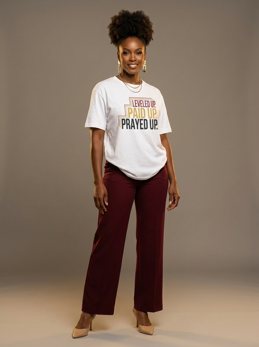 Leveled Up Paid Up Prayed Up: Faith and Hustle Empowerment Graphic T-Shirt - BoldnTold