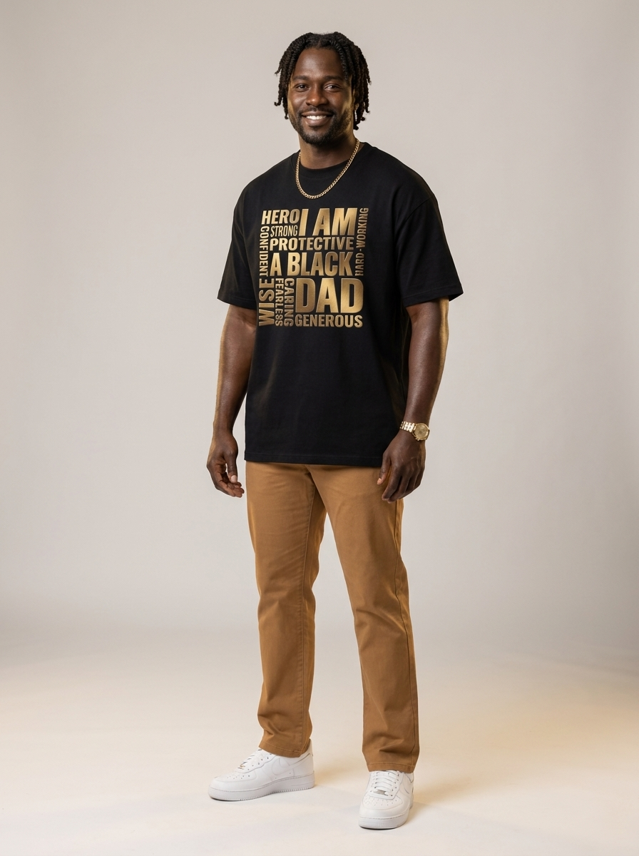 I Am A Black Dad: Golden Typography Empowerment Graphic T-Shirt - BoldnTold