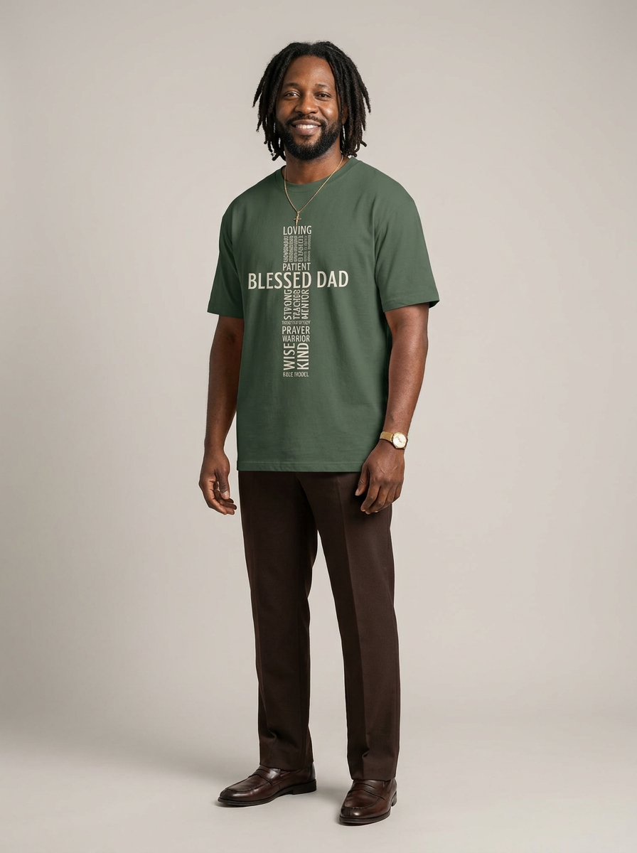 Blessed Black Dad: The Christian Cross Typography Graphic T-Shirt - BoldnTold