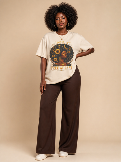 Free At Last Juneteenth: Celestial Afro Melanin Queen Graphic T-Shirt - BoldnTold