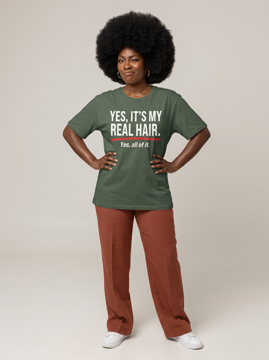 Yes It's My Real Hair: Sassy Black Queen Graphic T-Shirt - BoldnTold