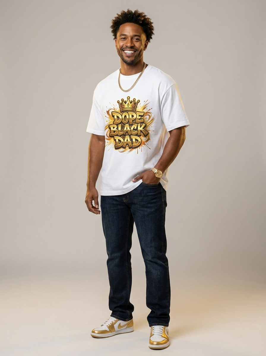 Dope Black Dad – Gold Graffiti King Edition Graphic T-Shirt - BoldnTold