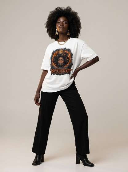 Resilient Black Queen: Fire Afro Crown Graphic T-Shirt - BoldnTold