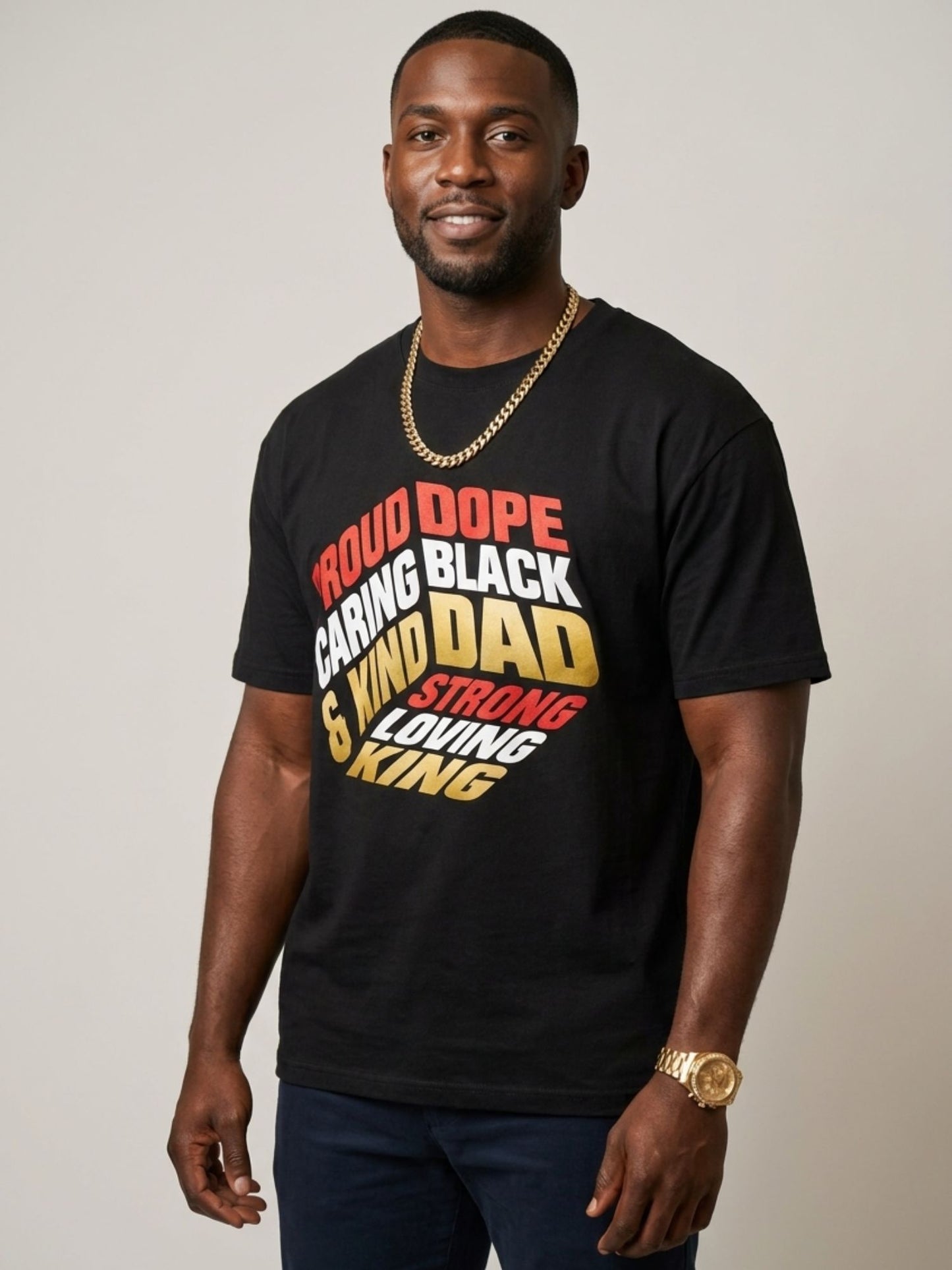 Proud Black Dad - Strong, Loving, King Graphic T-Shirt - BoldnTold