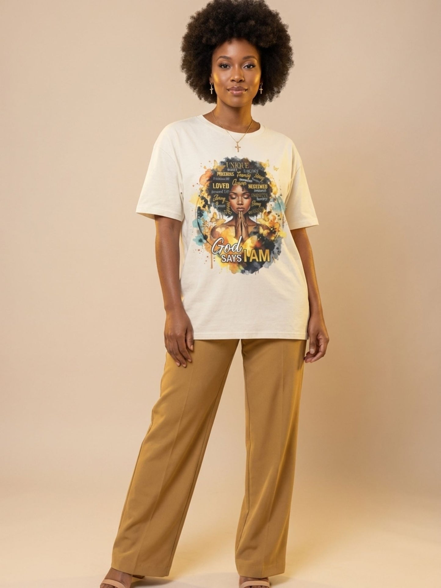 God Says I Am: Black Queen Christian Affirmations Graphic T-Shirt - BoldnTold