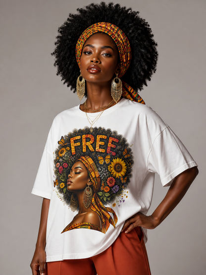 Free Floral Afro: Melanin Queen Empowerment Graphic T-Shirt - BoldnTold