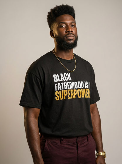 Black Fatherhood Is A Superpower: Proud Black Dad Graphic T-Shirt - BoldnTold