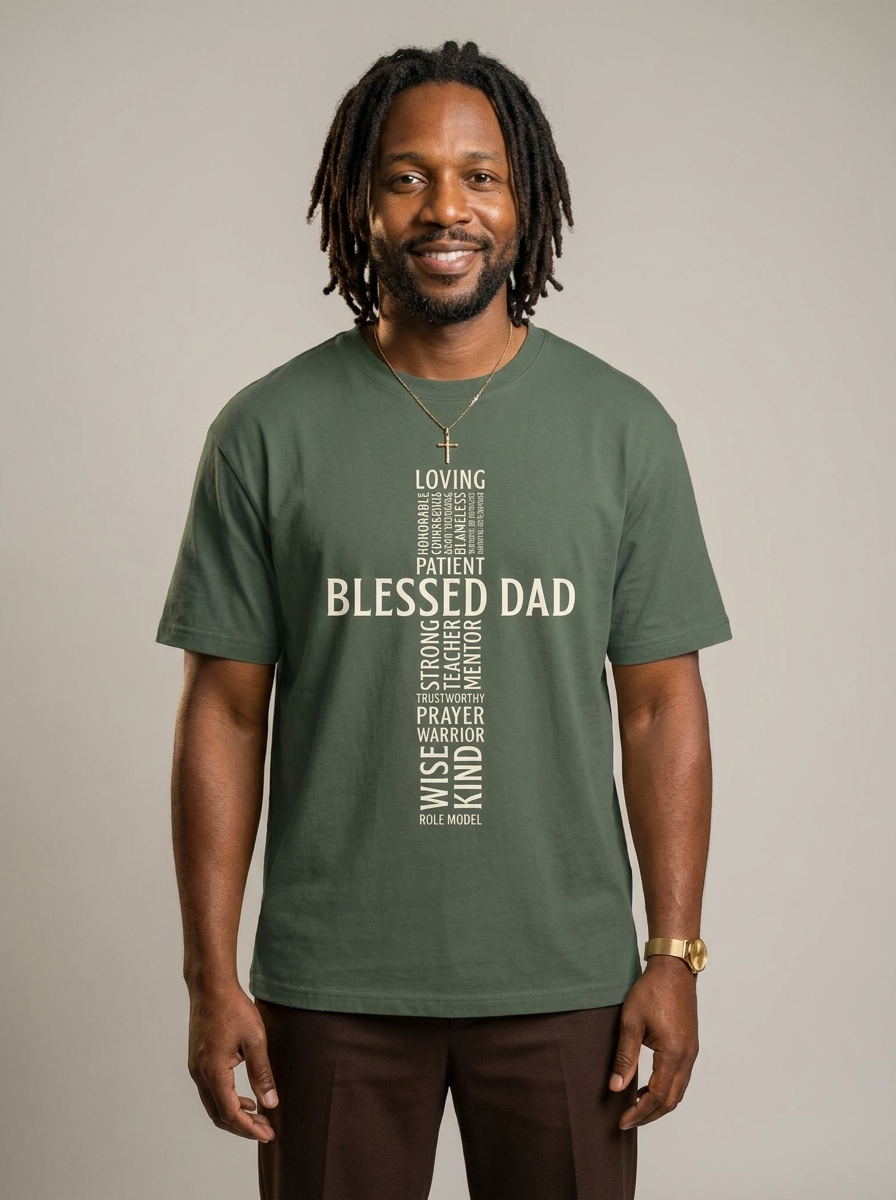 Blessed Black Dad: The Christian Cross Typography Graphic T-Shirt - BoldnTold