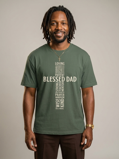 Blessed Black Dad: The Christian Cross Typography Graphic T-Shirt - BoldnTold