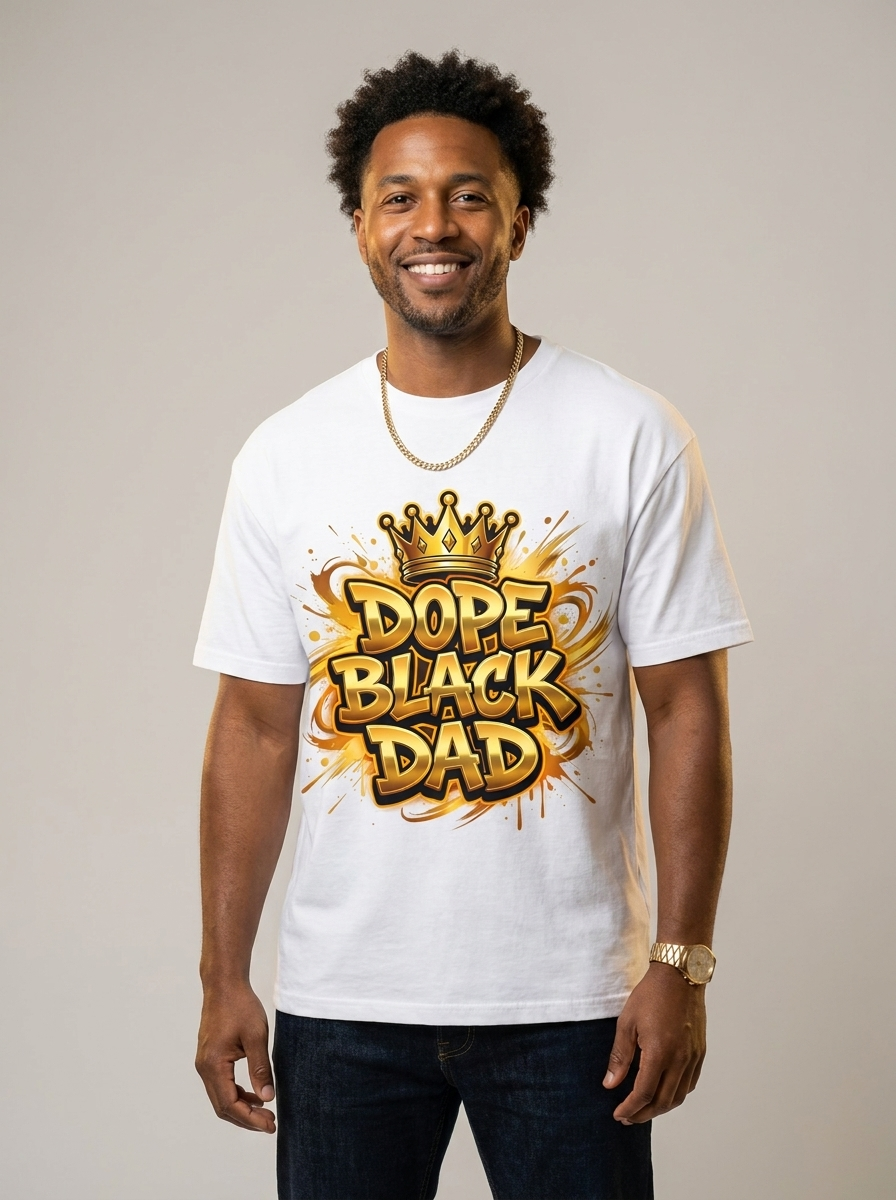 Dope Black Dad – Gold Graffiti King Edition Graphic T-Shirt - BoldnTold