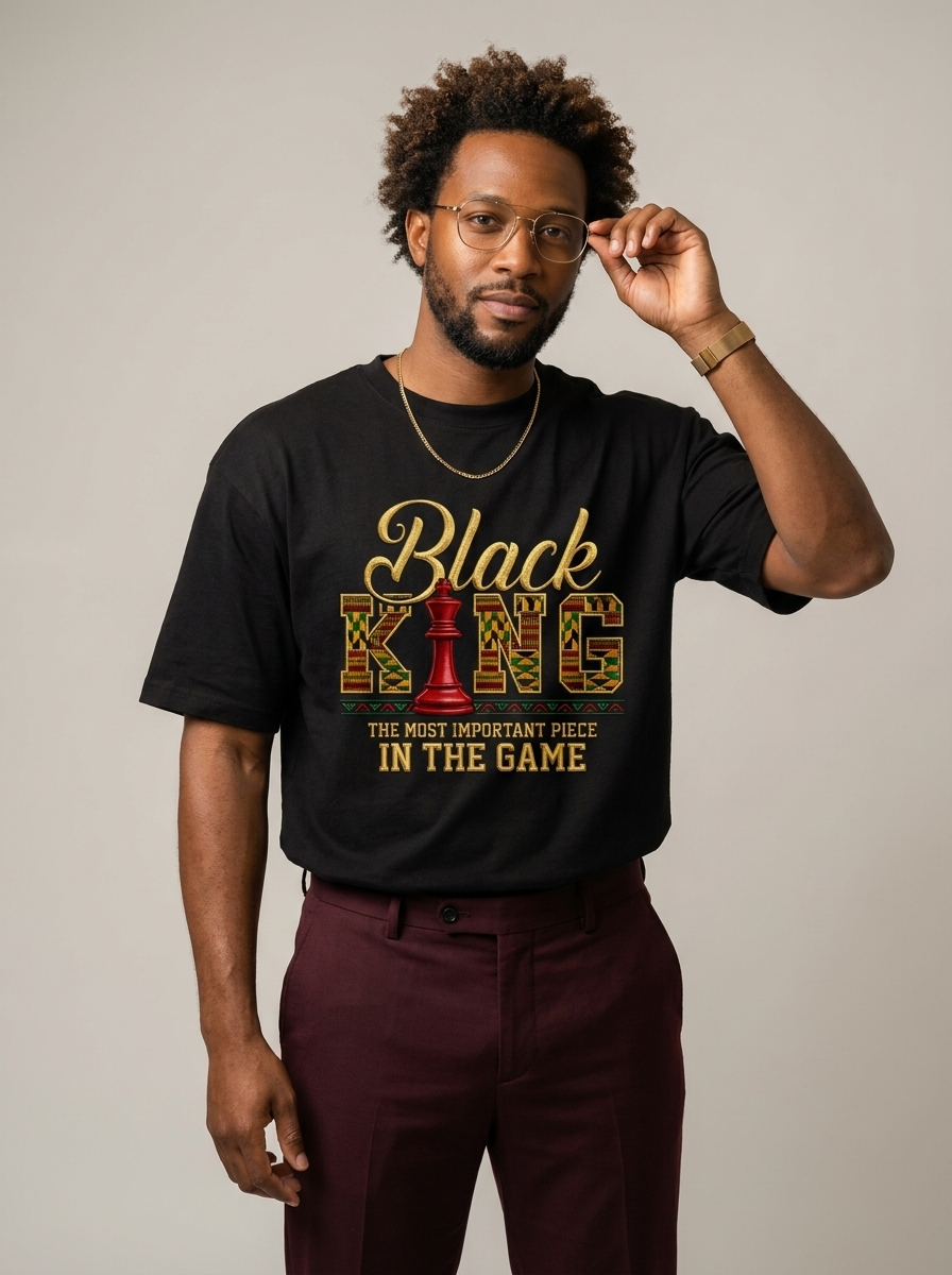 Black King Dad: The Most Important Piece In The Game Graphic T-Shirt - BoldnTold