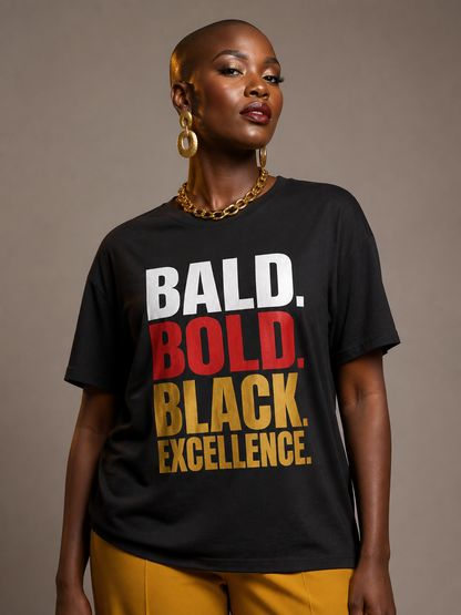 Bald & Bold: Black Excellence Typography Empowerment Graphic T-Shirt - BoldnTold