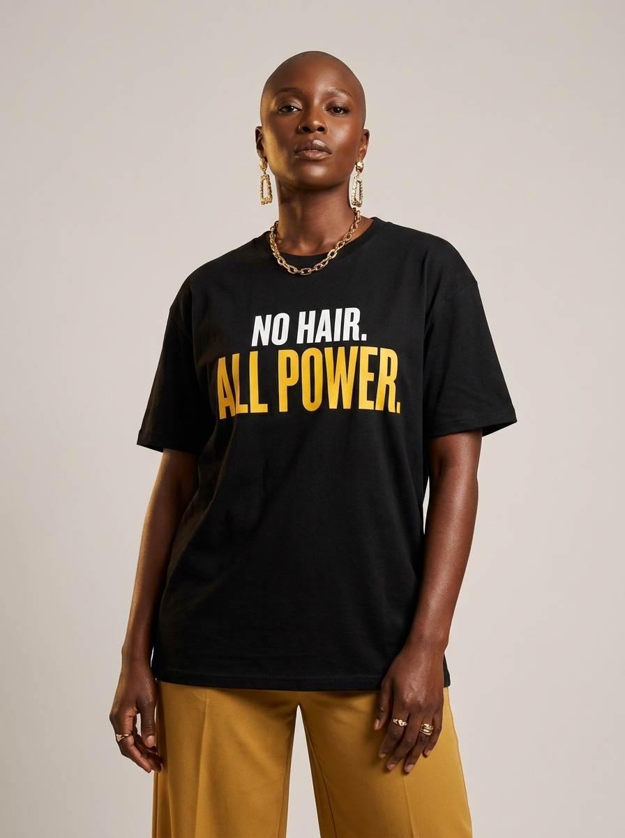 No Hair All Power T-Shirt: Bald Pride Empowerment Graphic T-Shirt - BoldnTold
