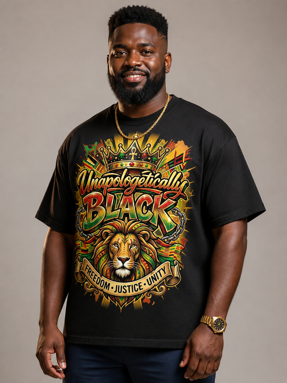 Unapologetically Black Lion Crown: Pan-African Pride Graphic T-Shirt - BoldnTold
