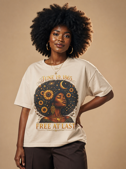 Free At Last Juneteenth: Celestial Afro Melanin Queen Graphic T-Shirt - BoldnTold