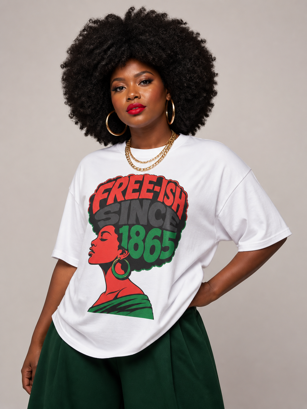 Free-ish Since 1865: Juneteenth Afro Silhouette Graphic T-Shirt - BoldnTold