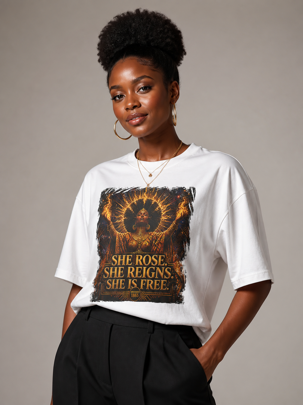 She Rose She Reigns She Is Free: Juneteenth Goddess Graphic T-Shirt - BoldnTold
