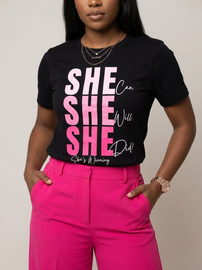 She Can, She Will, She Did: Black Girl Magic Winning Graphic T-Shirt - BoldnTold