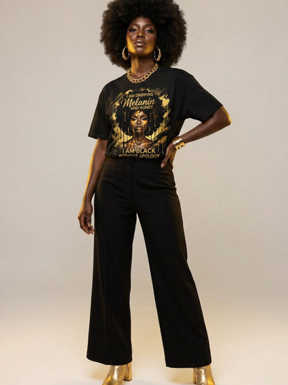 Dripping Melanin and Honey: Black Queen Gold Edition Graphic T-Shirt - BoldnTold