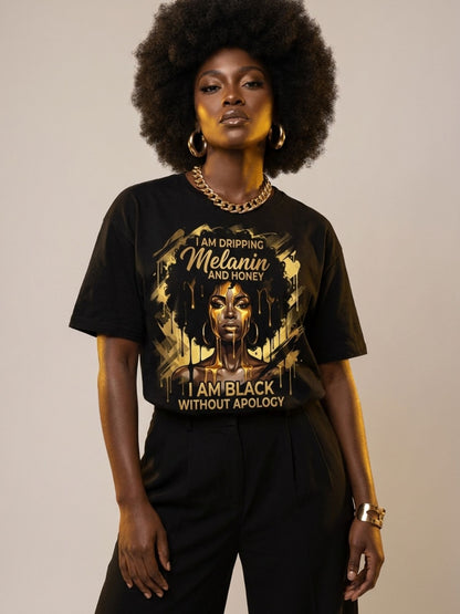 Dripping Melanin and Honey: Black Queen Gold Edition Graphic T-Shirt - BoldnTold