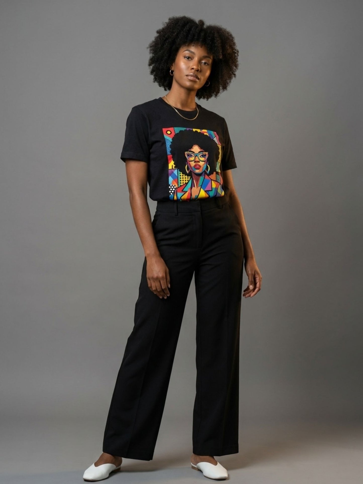 Black Queen Pop Art: Geometric Afro Portrait Graphic T-Shirt - BoldnTold