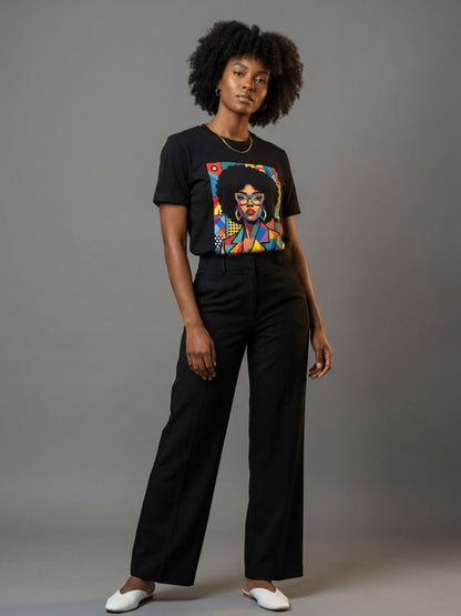 Black Queen Pop Art: Geometric Afro Portrait Graphic T-Shirt - BoldnTold