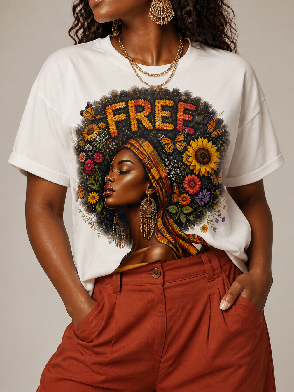 Free Floral Afro: Melanin Queen Empowerment Graphic T-Shirt - BoldnTold