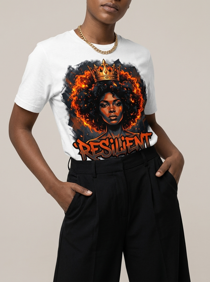 Resilient Black Queen: Fire Afro Crown Graphic T-Shirt - BoldnTold