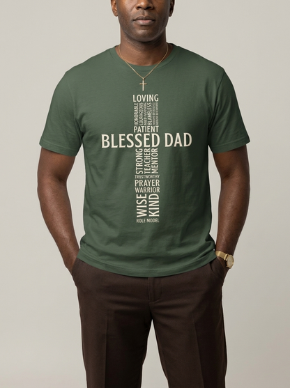 Blessed Black Dad: The Christian Cross Typography Graphic T-Shirt - BoldnTold