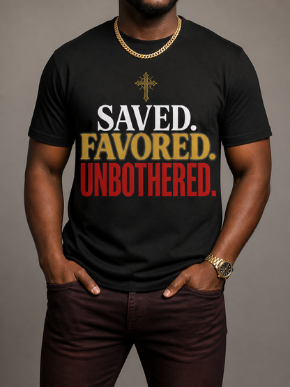 Saved Favored Unbothered T-Shirt: Christian Faith Graphic T-Shirt - BoldnTold