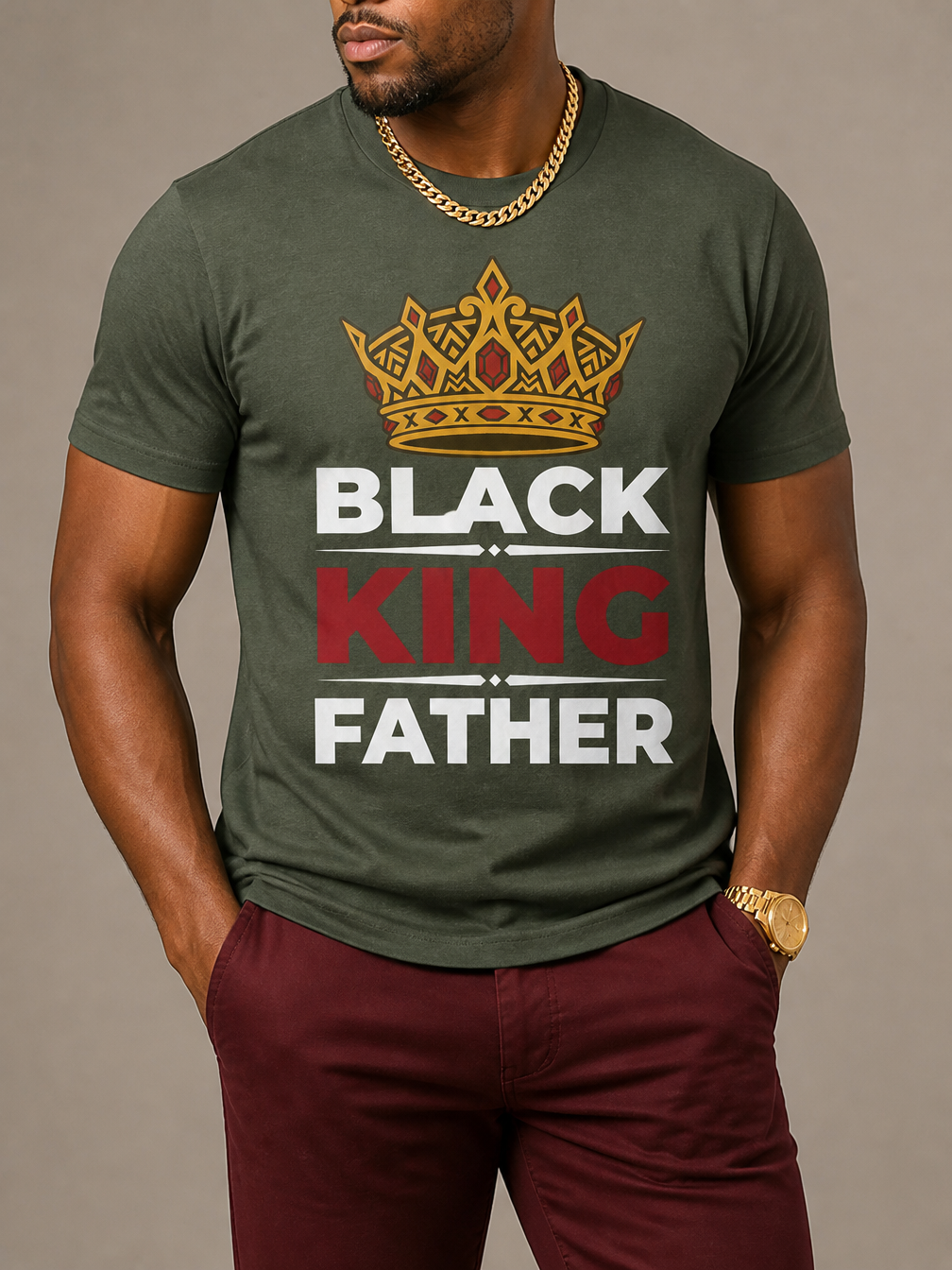 Black King Father Crown: Proud Dad Empowerment Graphic T-Shirt - BoldnTold