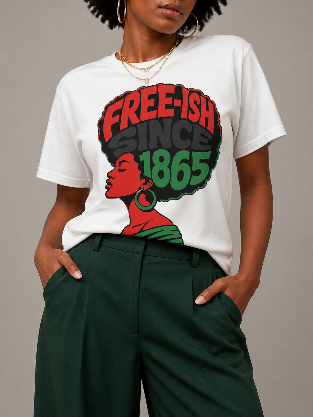 Free-ish Since 1865: Juneteenth Afro Silhouette Graphic T-Shirt - BoldnTold