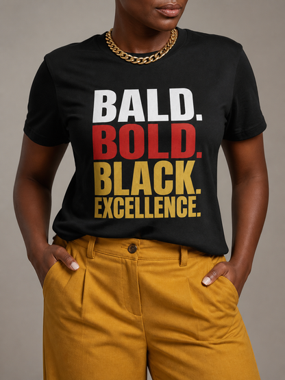 Bald & Bold: Black Excellence Typography Empowerment Graphic T-Shirt - BoldnTold