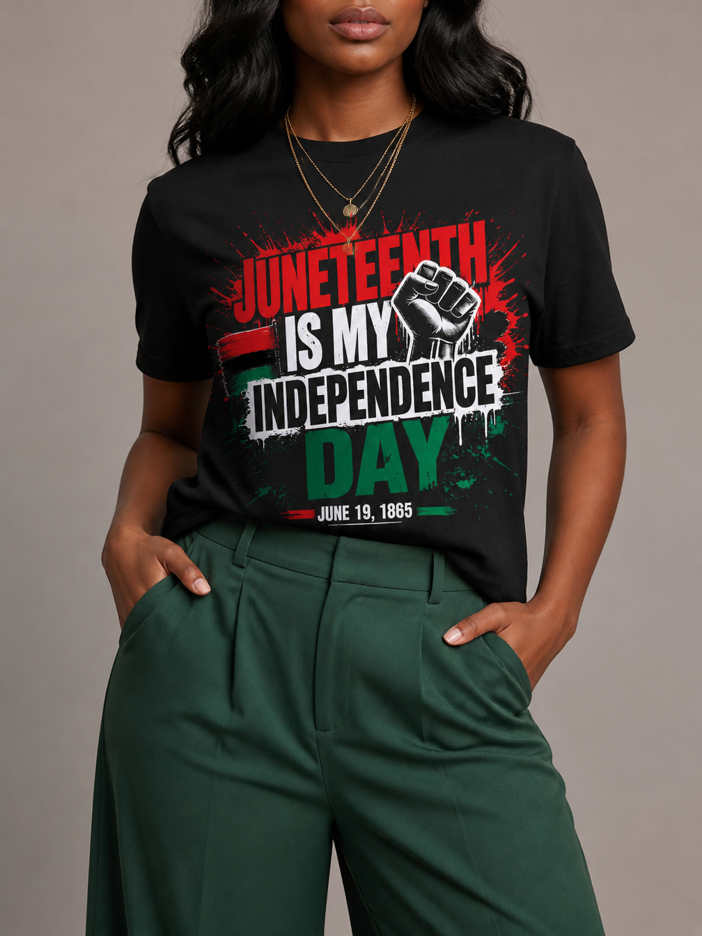 Juneteenth Is My Independence Day: Black History Raised Fist Graphic T-Shirt - BoldnTold