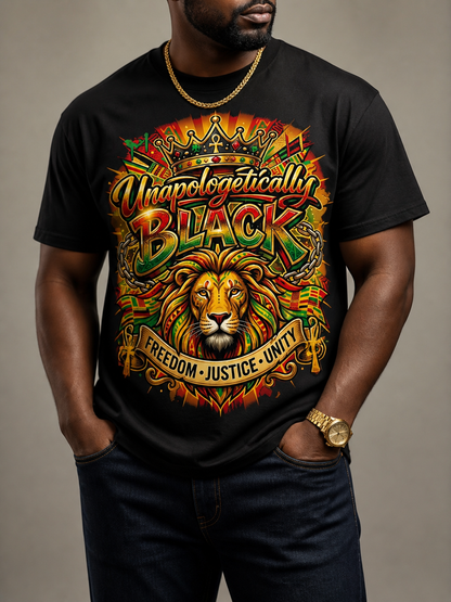 Unapologetically Black Lion Crown: Pan-African Pride Graphic T-Shirt - BoldnTold