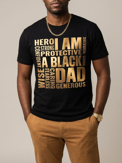 I Am A Black Dad: Golden Typography Empowerment Graphic T-Shirt - BoldnTold