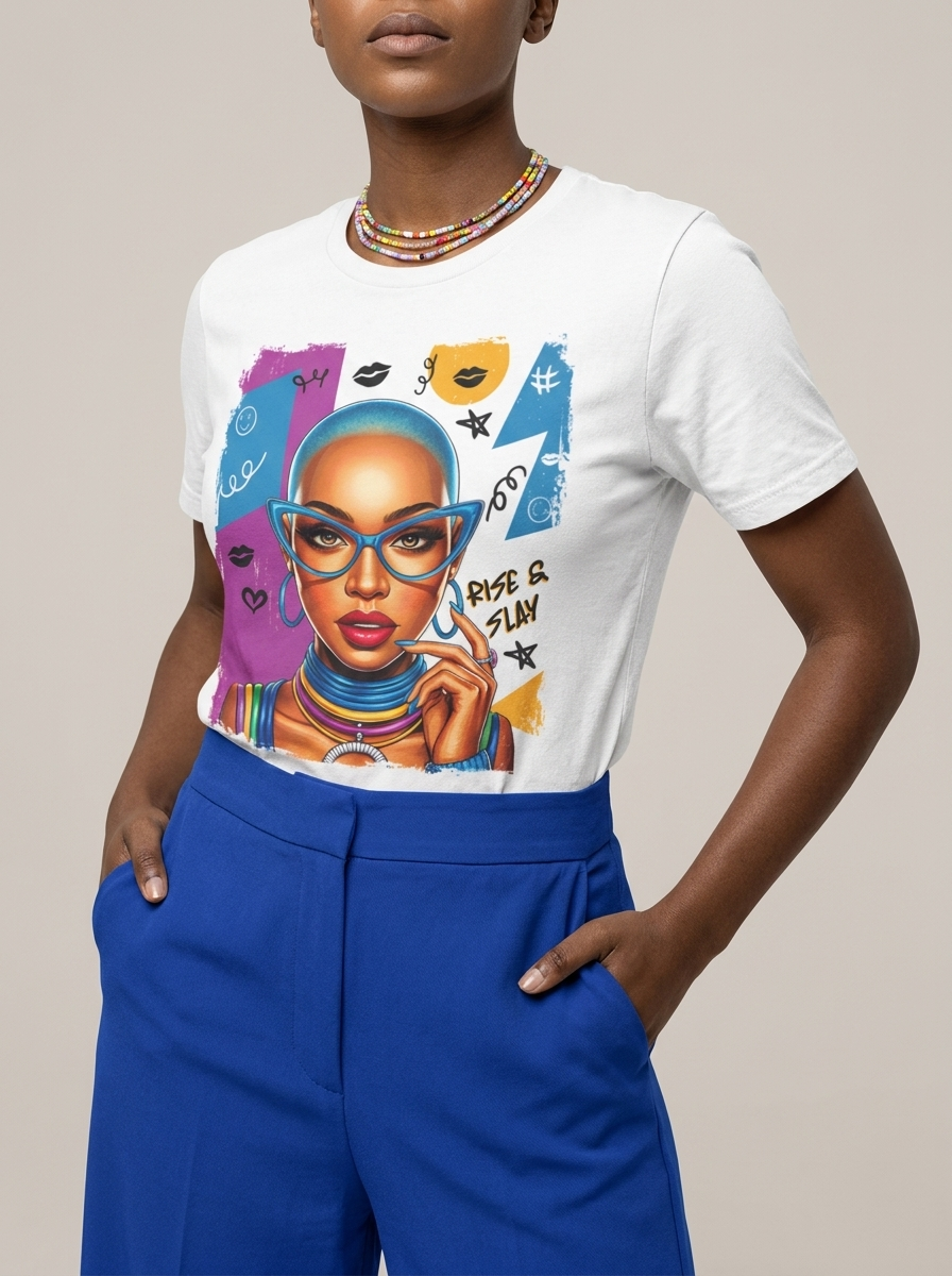 Rise & Slay: 90s Retro Pop Art Black Queen Graphic T-Shirt - BoldnTold